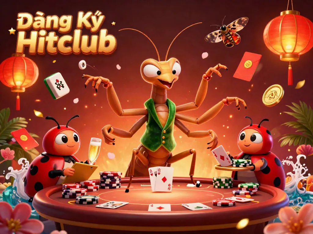 Win big today at Đăng Ký Hitclub, featuring vibrant characters and exciting poker elements.