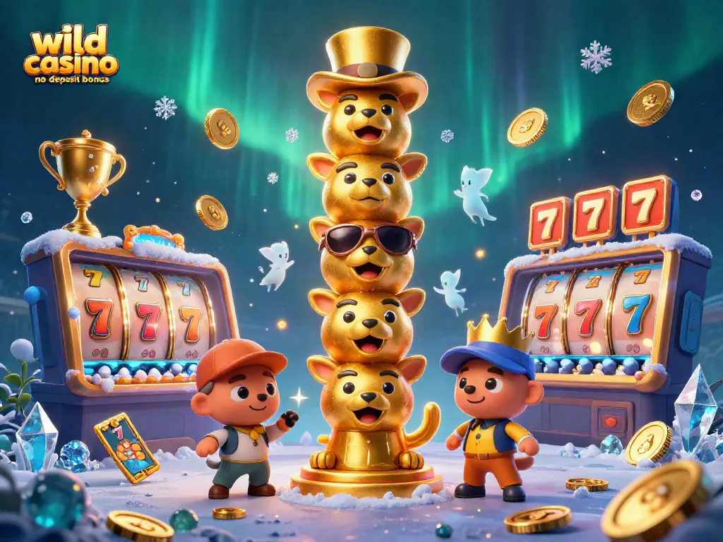 Claim your wild casino no deposit bonus with thrilling gaming elements in vibrant 3D illustration.