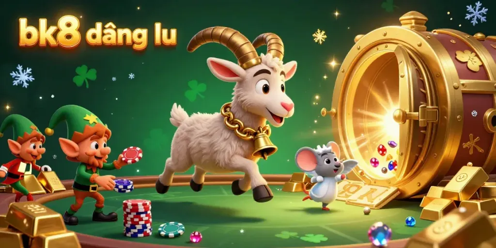 Experience the thrilling action of bk8 đăng nhập with a lively casino scene depicting fun characters and vibrant riches.