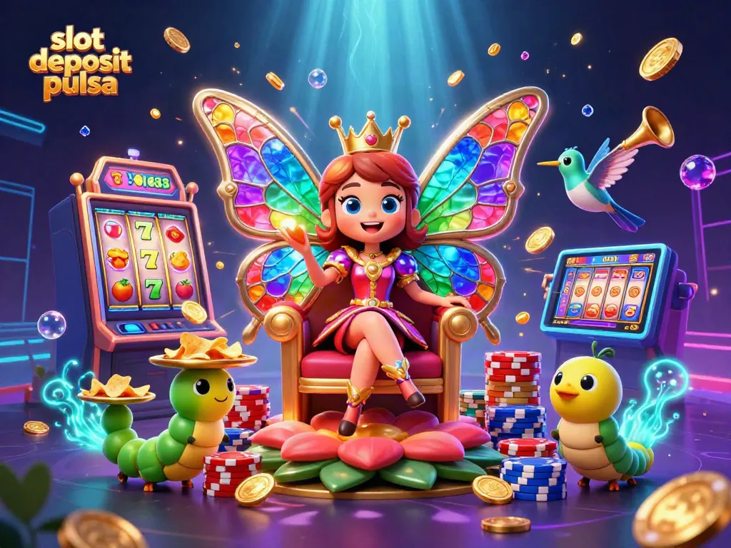 Experience the thrill of slot deposit pulsa gameplay with dynamic characters and vibrant casino elements.