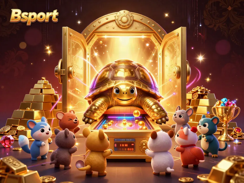 Experience thrilling wins on Bsport with a vibrant 3D illustration capturing excitement and wealth.