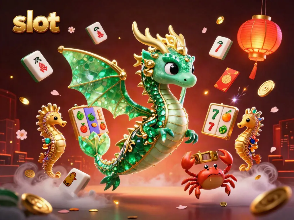 Slot berputar dengan naga laut 3D dan simbol keberuntungan, memeriahkan suasana kasino.