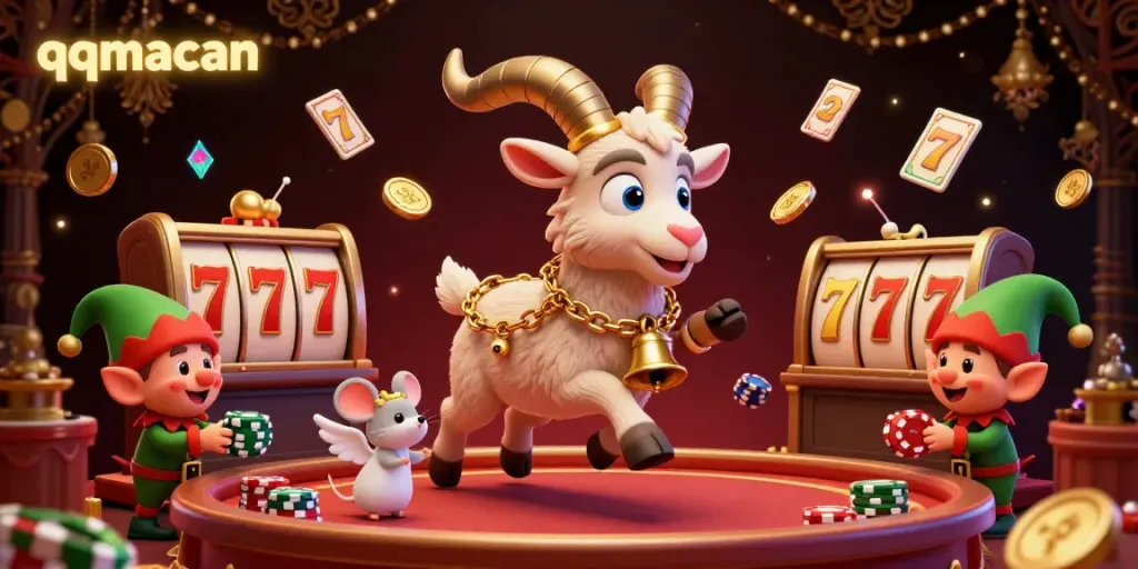 Experience thrilling gameplay at qqmacan with festive Krampus and mischievous elf gremlins in a vibrant casino.