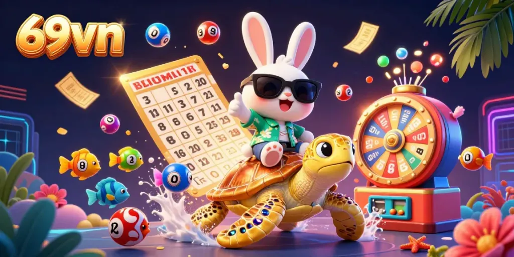 Experience the thrill of winning with 69vn in this vibrant casino-themed illustration.