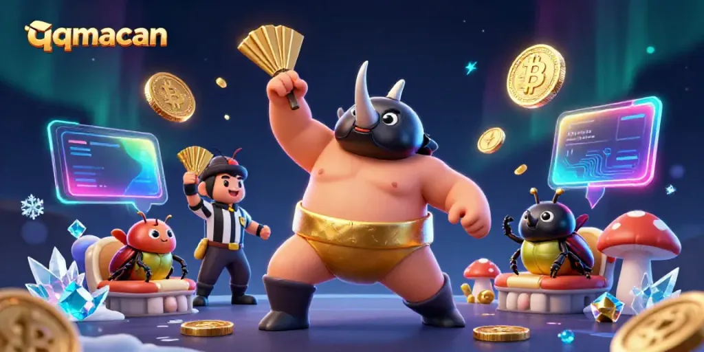 Experience thrilling gameplay at qqmacan with a dynamic 3D sumo beetle championship surrounded by crypto elements.