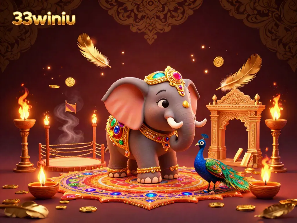 Experience thrilling gaming at 33winiu with a vibrant 3D Diwali-themed casino illustration.