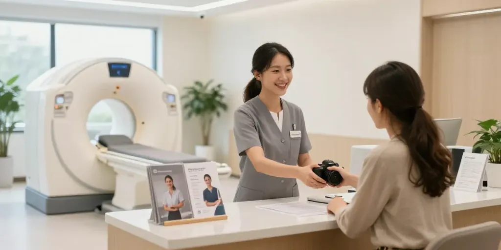 Moderne Radiologie-Praxis mit freundlichem Empfang und neuester Medizintechnik für Röntgenreizbestrahlung in der Nähe.