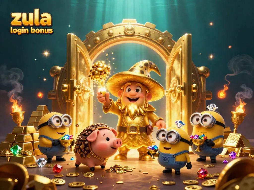 Claim the zula casino login bonus and enjoy free Gold Coins amidst the treasure-filled scene.