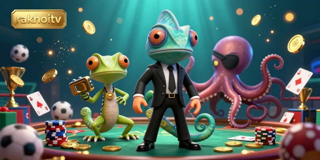 Experience engaging gambling excitement with rakhoitv in this vibrant 3D illustration featuring dynamic characters and betting action.