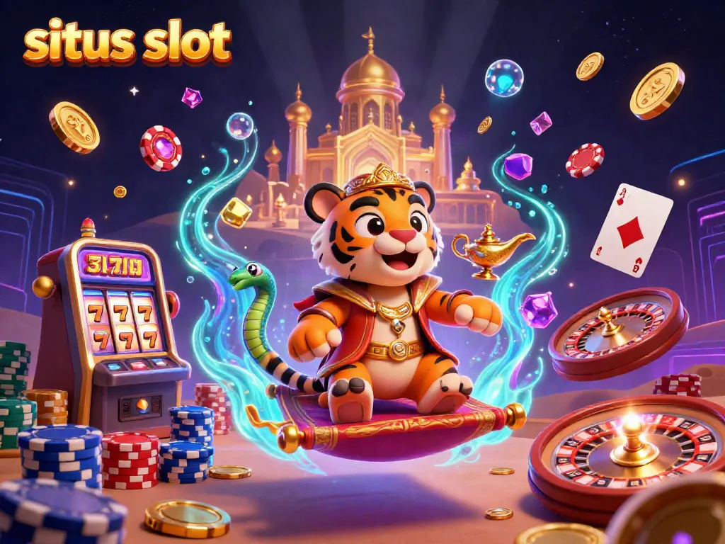 Experience high-energy situs slot action with a vibrant Arabian-themed casino scene.