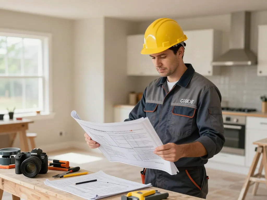 Design build remodeling company providing trusted local services with professional contractor reviewing project blueprints.
