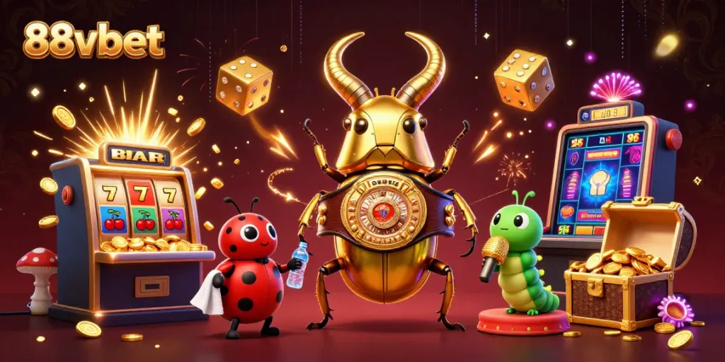 Exciting illustration of 88vbet featuring cartoon characters in a vibrant casino scene.