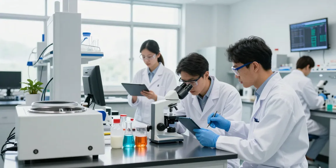 Researchers at Summit Research Supply collaborating on experiments in a modern laboratory.