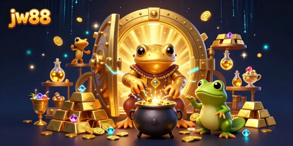 Experience the excitement of jw88 with a giant alchemist turning metals into gold coins.