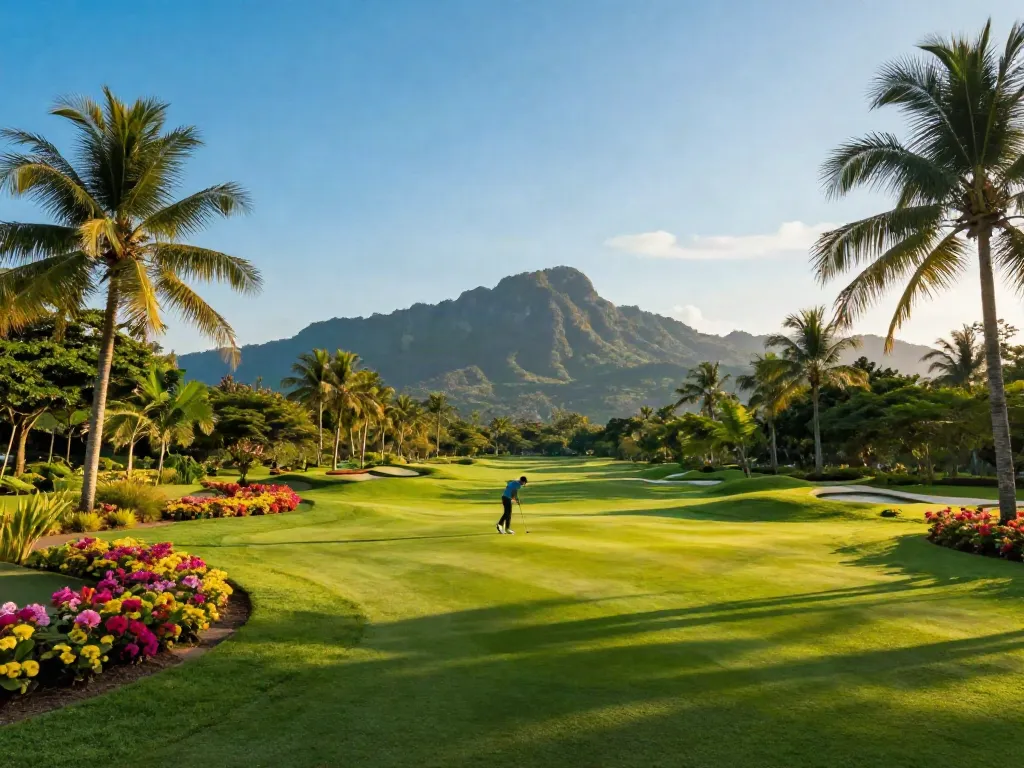 Best golf courses in Thailand featuring lush greenery and golfers enjoying a round in paradise.