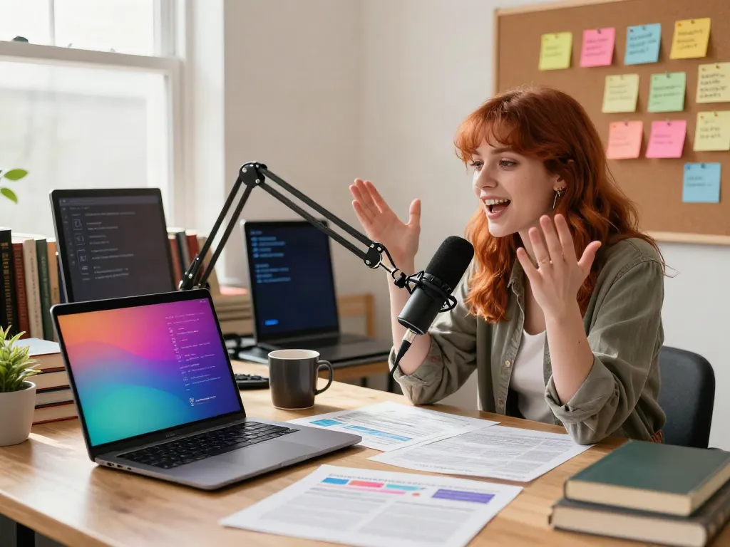 Chloe Sunderland passionately discussing men's rights and mental health in a cozy studio.