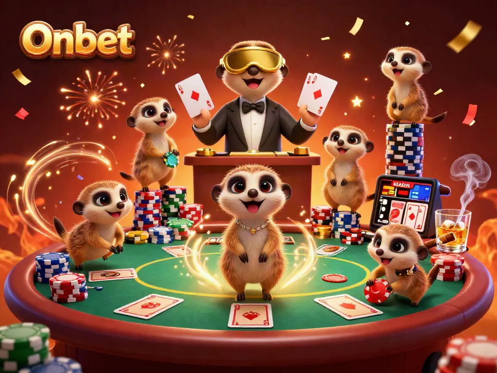 Onbet delivers engaging gameplay with a vibrant casino scene featuring playful meerkats.
