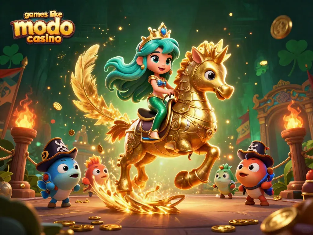 Engage with games like modo casino in vibrant 3D style featuring mermaid princess and seahorse.