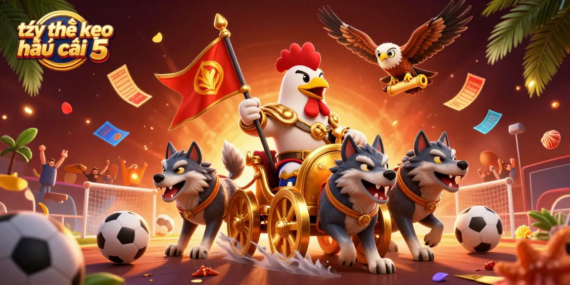 Engage with tỷ lệ kèo nhà cái 5 in a dynamic sports betting scene featuring a rooster warlord.